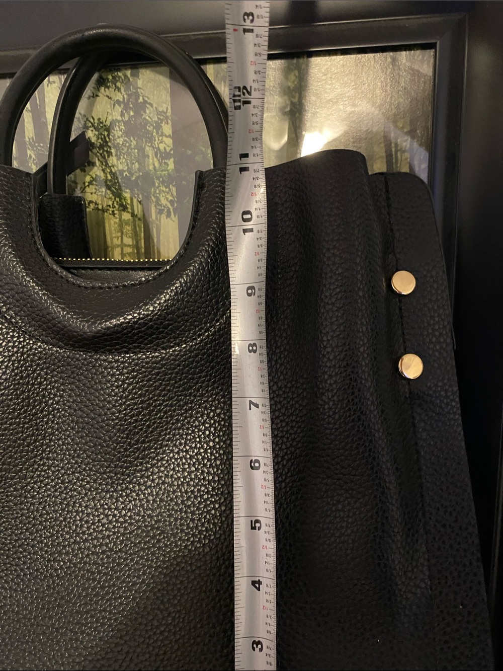 Classic Black Pebbled Leather Tote with Gold Accents - Picture 5 of 8